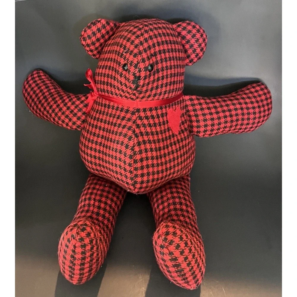 Custom Teddy Bear Red Black Flannel With Original Tag From Creator